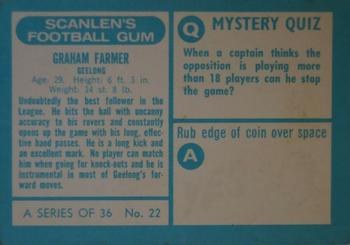 1965 Scanlens VFL #22 Graham Farmer Back
